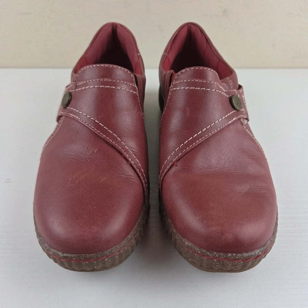 Clarks Caroline Pearl Red Leather Comfort Casual Shoes Women's Size 9 M